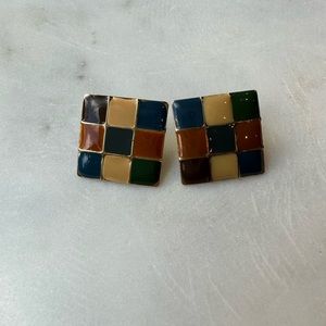 Vintage 1980s Checkered Earrings